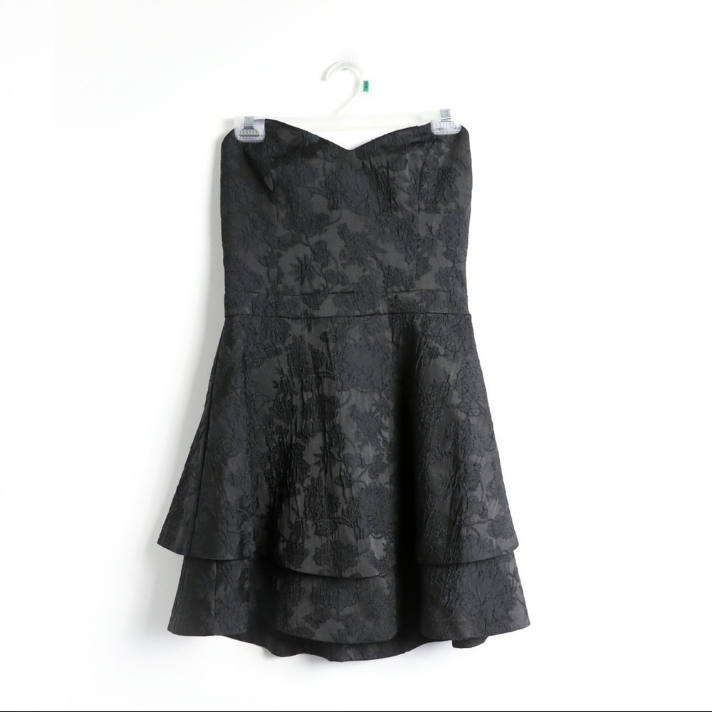 Joie NWT Cecilia Caviar jacquard mini strapless dress black floral print holiday